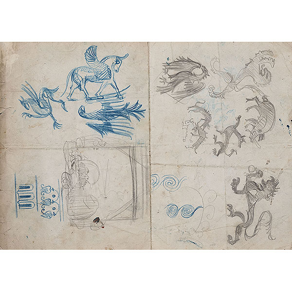 "Proyectos para cerámica".   ISIDORO GUINEA (Bilbao, 1893-1947).  Lápices de colores /papel