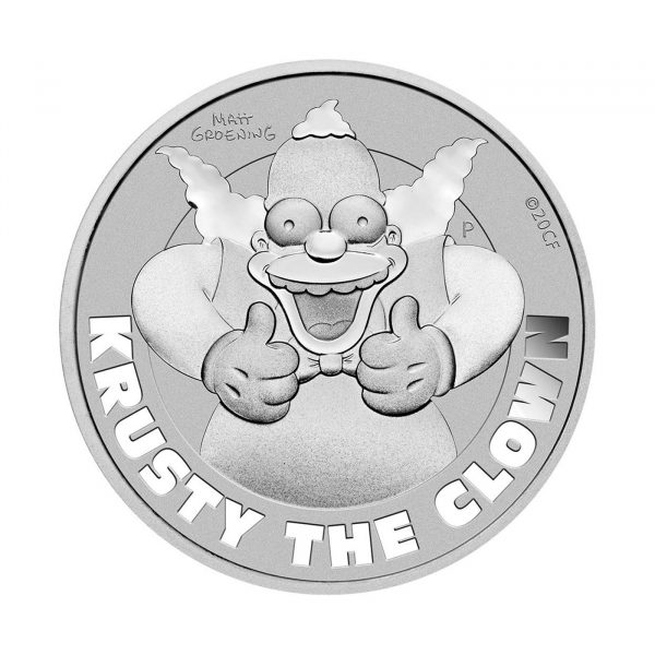 Moneda Tuvalu, 1 Dólar de plata, año 2020. Krusty el Payaso.