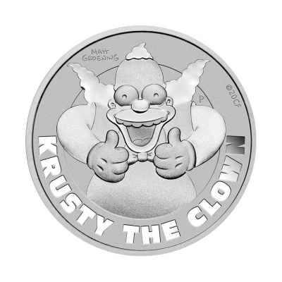 Moneda Tuvalu, 1 Dólar de plata, año 2020. Krusty el Payaso.