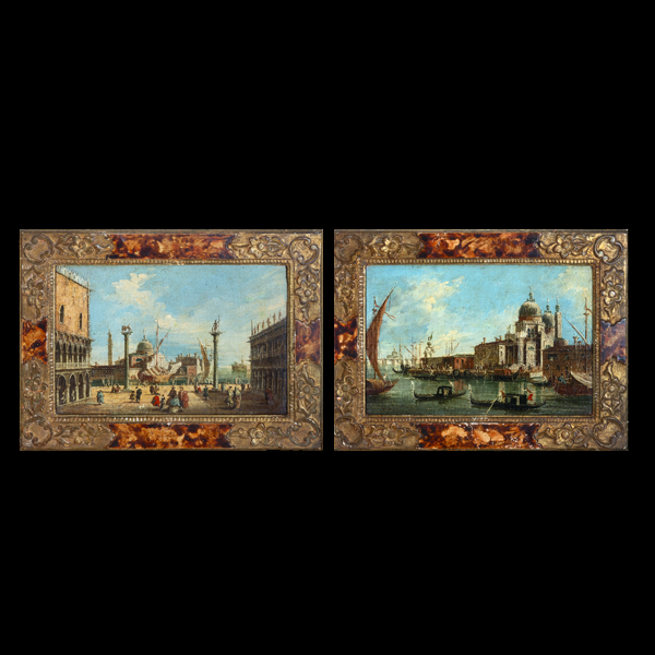 Pareja de Magníficas Vistas del Gran Canal de Venecia y la Plaza San Marcos, atribuidos a Francesco Guardi (5 de octubre de 1712 - 1 de enero de 1793).