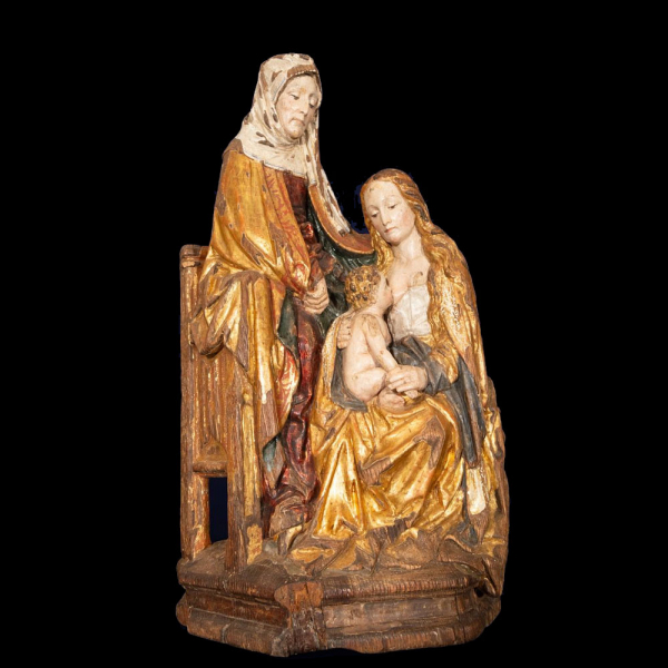 Magnífico grupo escultórico “Santa Ana, la Virgen y el Niño”. Gótico de Amberes, segunda mitad del siglo XV. 
