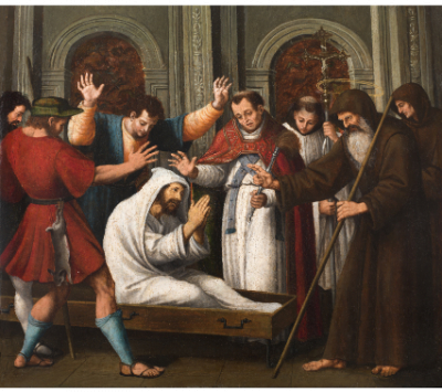 JUAN DE JUANES (Valencia h. 1500- Bocairente, 1579) Milagro de la resurrección de un difunto por San Francisco de Paula 1535-1540