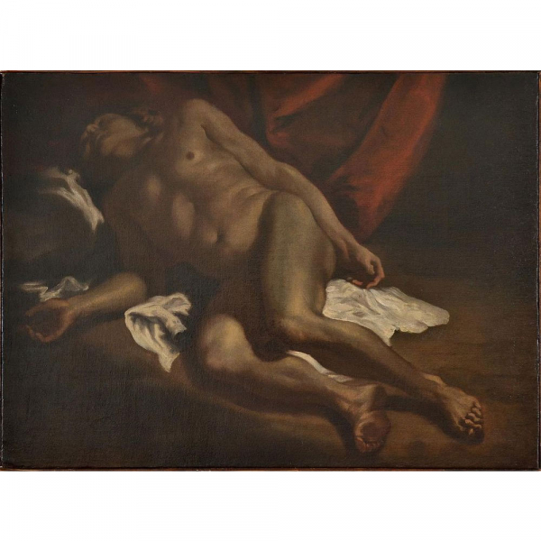 MATTIA PRETI (Taverna, 1613 - La Valeta, 1699) Atribuido "Desnudo masculino".    Óleo sobre lienzo.