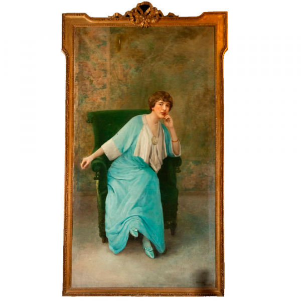 Gran retrato de "Dama Noucentista" del pintor NAPOLEON, firmado en Barcelona.   Óleo sobre lienzo.