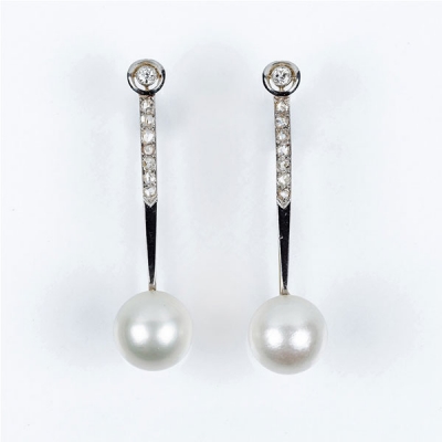 Pendientes largos &#039;decó&#039;, formados por barrita antigua de oro rosa