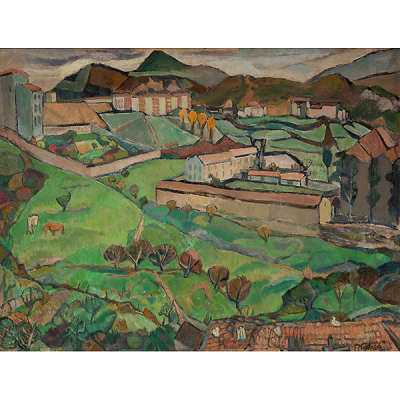 FERNANDO MAIDAGAN INCHAUSTI   (Bilbao 1910 - 1996).  &quot;Campas de Atxuri&quot;  Firmado: F. Maidagan.  Óleo / Lienzo 
