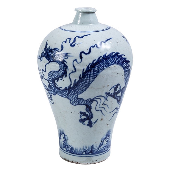 Jarr&oacute;n de porcelana azul y blanca con drag&oacute;n