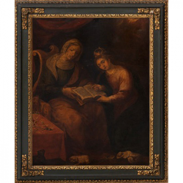 ESCUELA ESPA&Ntilde;OLA   (S. XVII)  "Santa Ana ense&ntilde;ando a leer a la Virgen Mar&iacute;a"  &Oacute;leo / Lienzo  