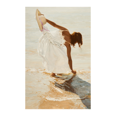 Lluís Ribas Castellsagué (El Masnou, Barcelona, 1949) Joven en la playa. Óleo sobre tela. Firmado.