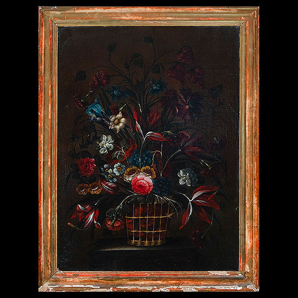 Importante Bodegón de Flores, c. 1670, Juan de Arellano (1614 – 1676) firmado, óleo sobre lienzo de medidas enmarcado 100 x 75 cm.