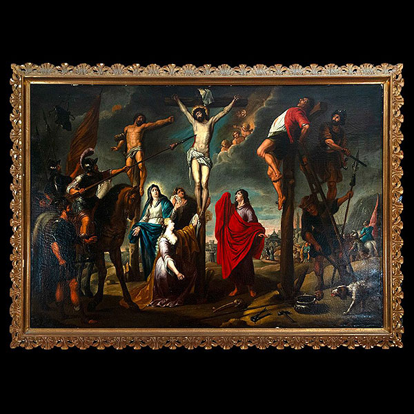 Monumental Escena Completa de Calvario Italiana del siglo XVII, Posiblemente Carlo Maratta o Maratti (1625-1713), 