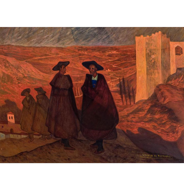 Valentín de Zubiaurre (1879 - 1963).  &quot;Campesinos segovianos&quot;. Óleo sobre lienzo.