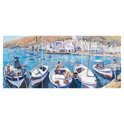 Ram&oacute;n Moscard&oacute; Fern&aacute;ndez (Barcelona, 1953) De p&iacute;cnic. Tr&iacute;ptico de &oacute;leos sobre tela. Firmado.