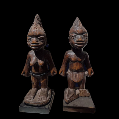 Rara Pareja de Figuras Africanas Ibeji Yoruba Nigeria de principios del siglo XX