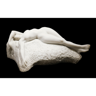 Enric Claras&oacute; Daud&iacute; (Sant Feliu del Rac&oacute;, 1857-Barcelona, 1941)  El rep&oacute;s.  Escultura en m&aacute;rmol blanco tallado. Firmada.