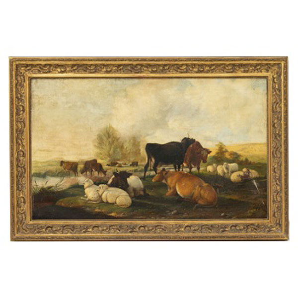 ESCUELA INGLESA  (S. XIX) "Paisaje con vacas y ovejas"