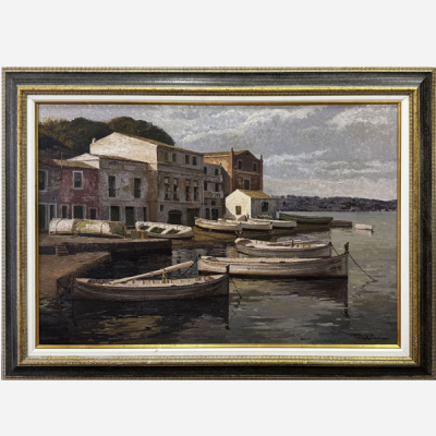 Francesc Poch Romeu (Barcelona, 1935 - Teiá, 2008). &quot;Rocamar, Port de Maó&quot;. Óleo sobre lienzo firmado 