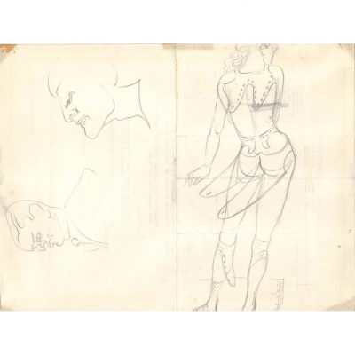 Salvador Dalí.   &quot;Etude d&#039;une figure de mode pour l&#039;illustration du magazine The American Weekly (1935)&quot;. Lápiz sobre papel.