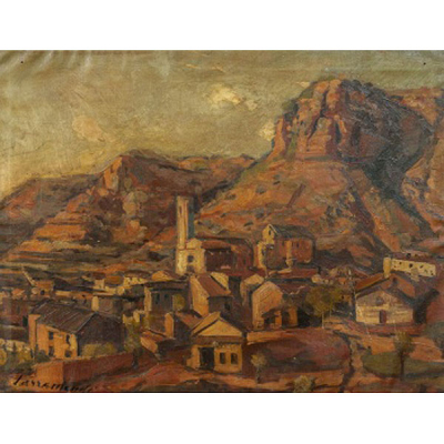 JUAN LARRAMENDI ARBURUA  (Vera de Bidasoa, Navarra 1917-2005) &quot;Vista de pueblo&quot;