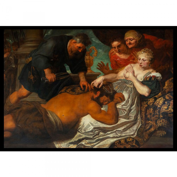 Seguidor de Anton Van Dyck (Amberes, 1599 - Londres, 1641) - Sansón y Dalilla.    Óleo sobre lienzo.