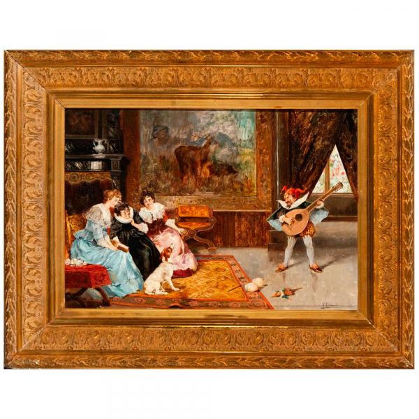 Vicente Palmaroli y Gonz&aacute;lez, "Escena cortesana" firmado (1834 - 1896).   &Oacute;leo sobre lienzo. 