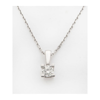 Cadena y colgante solitario en oro blanco con diamante talla brillante y un peso total de 0,28 cts. aprox.