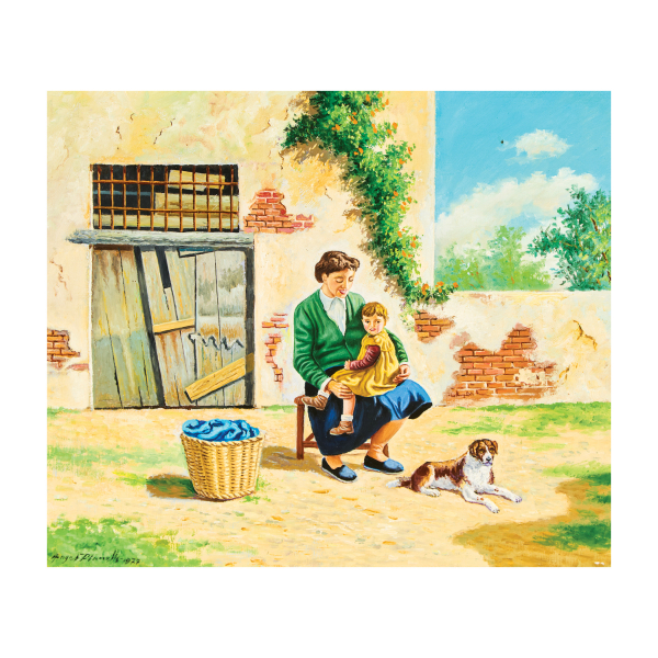 Àngel Planells Cruañas (Cadaqués, Girona, 1901-1989)  Mare i fill.  Óleo sobre tela. Firmado y fechado en 1977. 