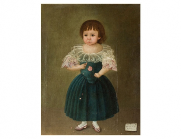 ESCUELA ESPAÑOLA, FF. SIGLO XVIII Retrato de niña con una flor en la mano