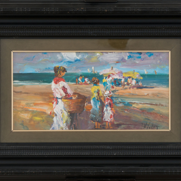 &quot;Escena de Playa&quot; JUAN VILCHES, Escuela Española, Siglo XX