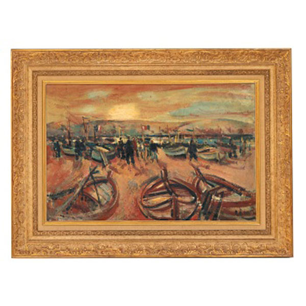 ALFONSO RAMIL  (Valencia 1927 - Bilbao 2007) "Barcas atracadas"