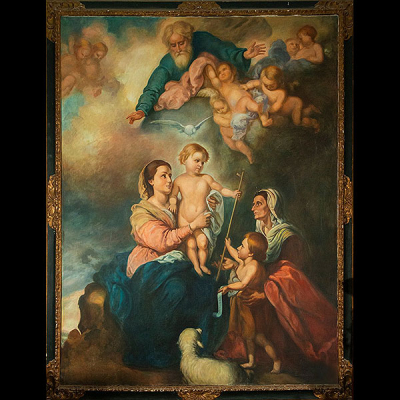 Siguiendo modelos de BARTOLOMÉ ESTEBAN MURILLO (Sevilla 1617- 1682) - La Sagrada Familia, llamada &quot;La Virgen de Sevilla&quot;, siglo XIX.