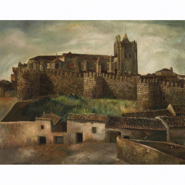 Wifredo Lam. "Vista de Ávila (1932)". Óleo sobre lienzo.   Firmado, fechado y dedicado 