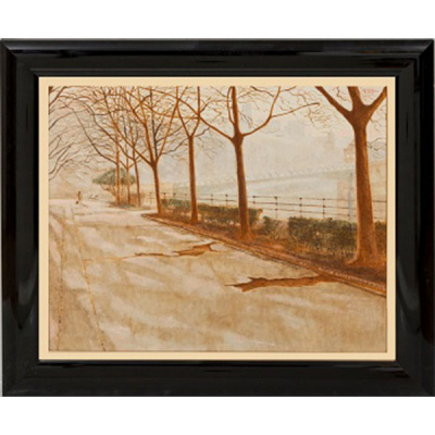 JUAN RAMÓN LUZURIAGA   (Bilbao 1938)  &quot;Personaje y perro por el campo volantín. Bilbao.&quot;   