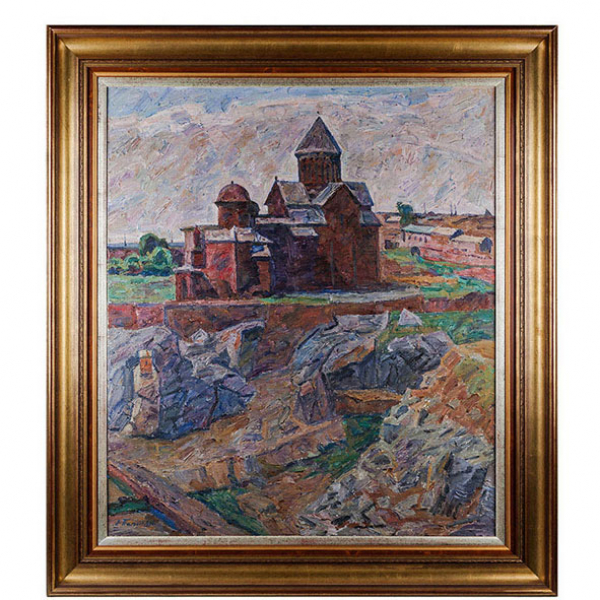 Albert Stepanovich Papikian (1926 Armenia -1997 Moscú) 'Paisaje con Iglesia'. 