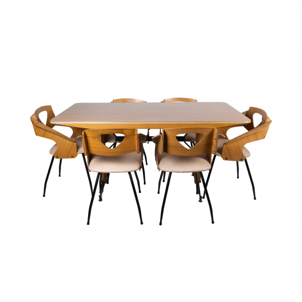 Carlo Ratti (Monza, Italia, 1890-1961) para Legni Curvati.  Juego de comedor c.1950.