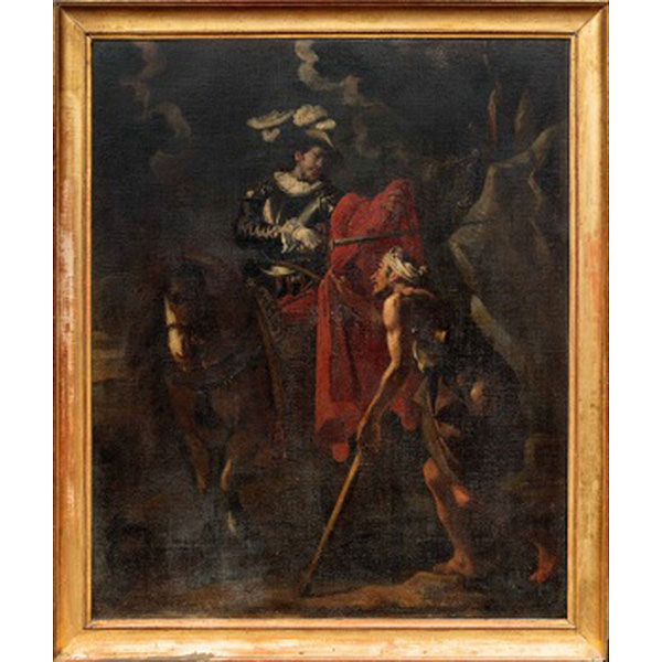 FRANCISCO IGNACIO RUIZ DE LA IGLESIA  (Madrid 1649 - 1704) "San Martín compartiendo su capa con el mendigo" Firmado: Fco. Ignacio Óleo / Lienzo 