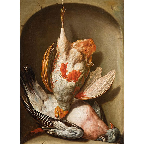 Escuela Flamenca S. XVII.  "Bodegón de aves". 