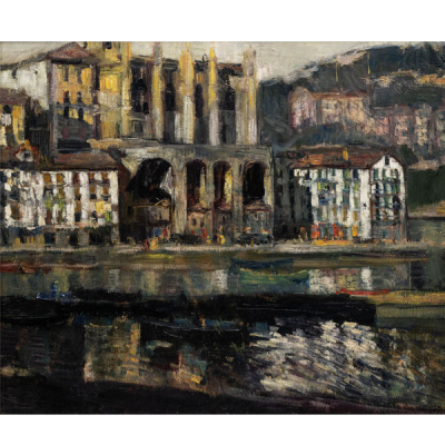 &quot;Vista de Bermeo con la Iglesia de fondo&quot; IGANACIO GARCÍA ERGUIN (Bilbao, 1934) 
