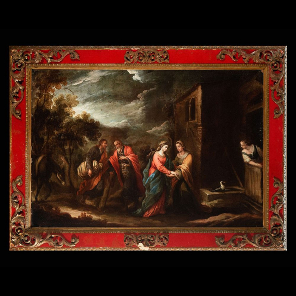 Francisco Antolínez (Sevilla, h. 1645-h. 1700), San Joaquín y Santa Ana recibiendo a María y San José, Escuela Sevillana del siglo XVII.