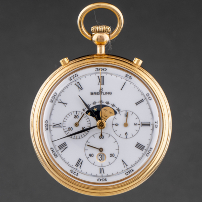 Breitling - Reloj de bolsillo cronógrafo en acero chapeado en oro. Siglo XX