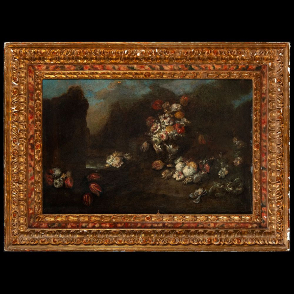 Andrea Belvedere (hacia 1652—1732) - Bodegón de Flores del siglo XVII inicios siglo XVIII, este lote forma pareja con lote 272.