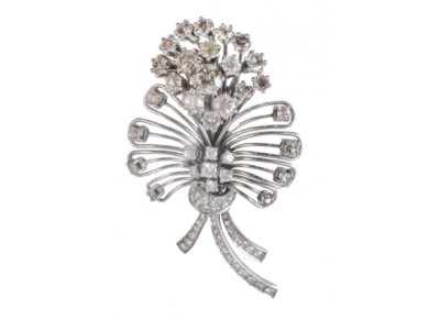Broche con diseño de ramo con brillantes talla antigua