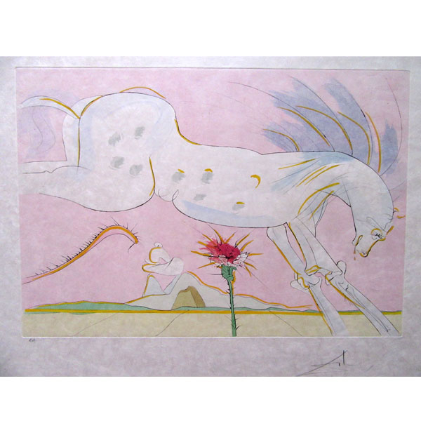 Salvador Dalí (Figueres, 1904-1989) "Le Cheval et le Loup".   Grabado sobre papel Japón. Firmado 