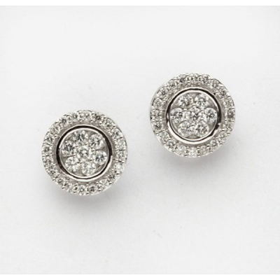 Pendientes rosetón en oro blanco con cuajado de diamantes talla brillante