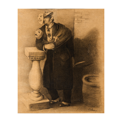 Ram&oacute;n Calsina Bar&oacute; (Barcelona, 1901-1992) Teatrum Mundi. Dibujo a carboncillo sobre papel.