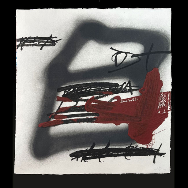 Antoni T&agrave;pies: "Forma ombrejada" 18/99 (1987).   Aguafuerte y carborundum con relieve sobre papel Aquari  hecho a mano. Firmada