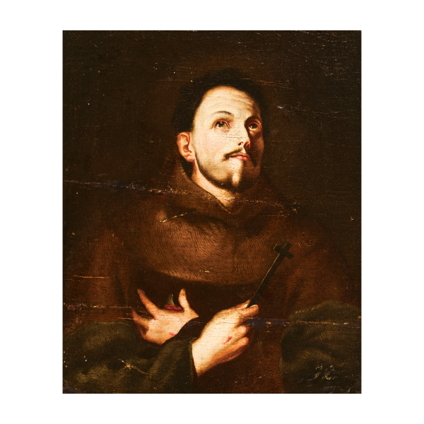 Círculo de Alonso Cano Almansa (Granada, 1601-1667), segundo tercio del s.XVII.  San Francisco en oración.  Óleo sobre tela. 