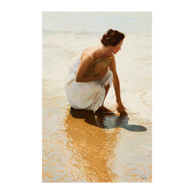 Lluís Ribas Castellsagué (El Masnou, Barcelona, 1949) Joven en la orilla. Óleo sobre tela.