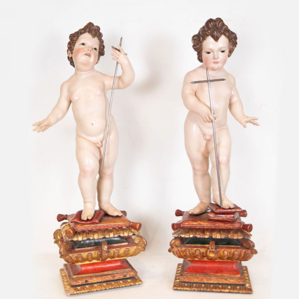 Excepcional Talla de Niño Jesús y San Juanito, atribuidos a Juan de Mesa (Córdoba, 26 de junio de 1583 - Sevilla, 26 de noviembre de 1627). 