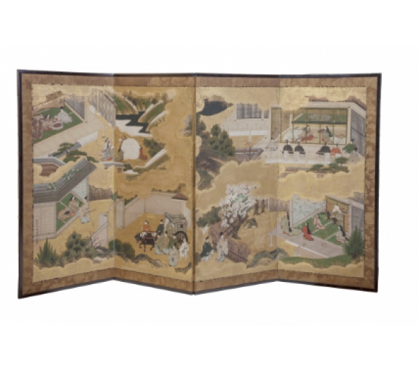 Biombo papel pintado Escuela de Tosa, periodo Edo, Japón, S. XVII. 